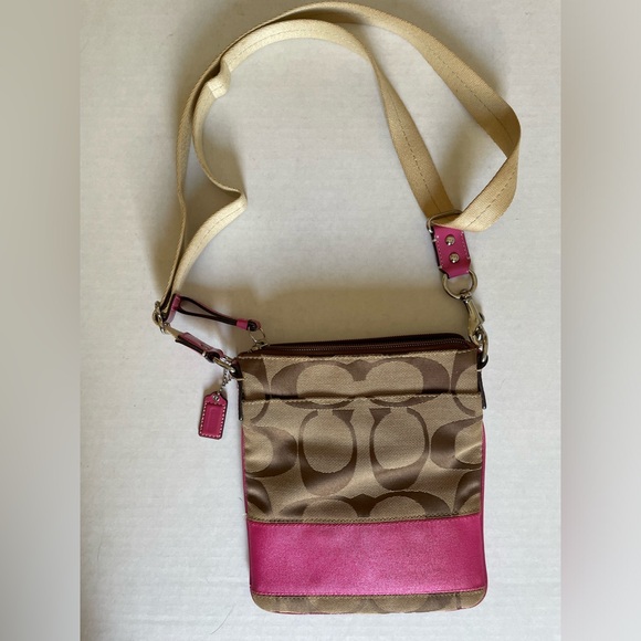 Coach Pink and Khaki Crossbody Purse - Picture 1 of 5